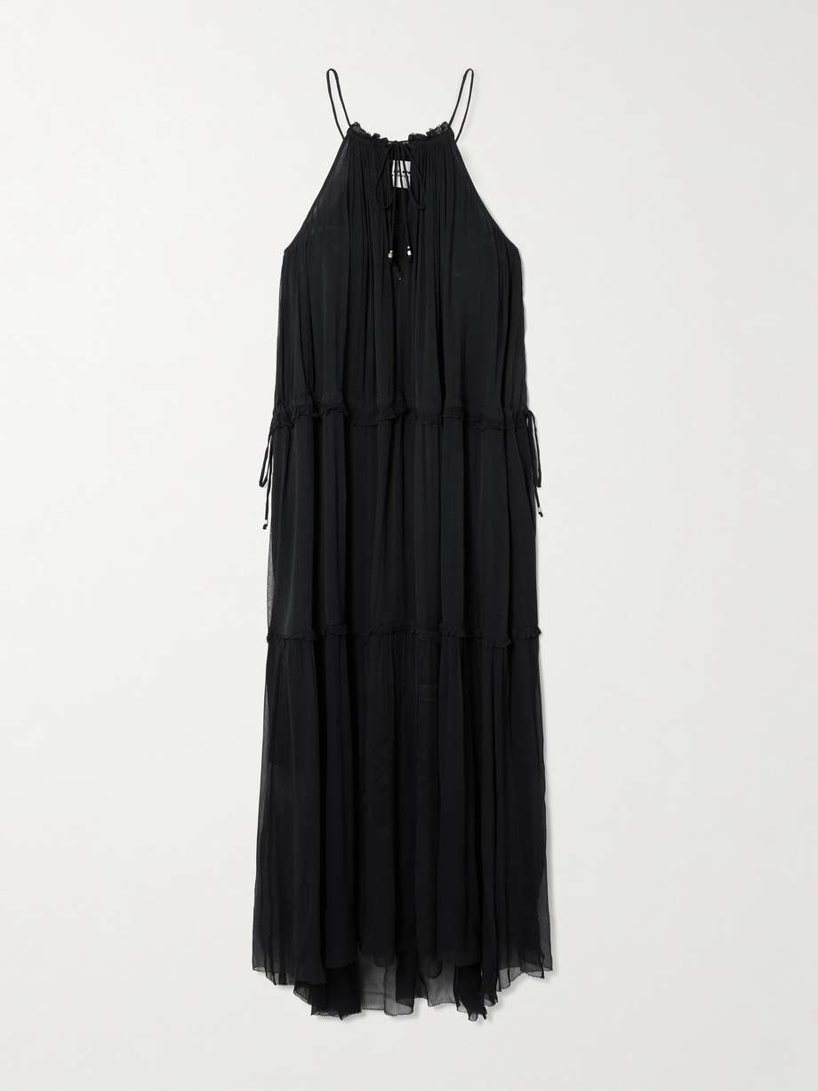 alita ruffled tiered chiffon midi dress