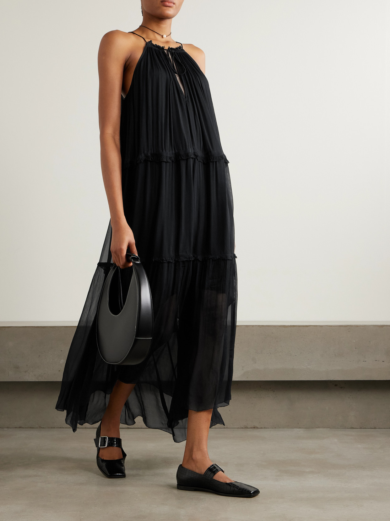 Shop Isabel Marant Étoile Alita Ruffled Tiered Chiffon Midi Dress In Black