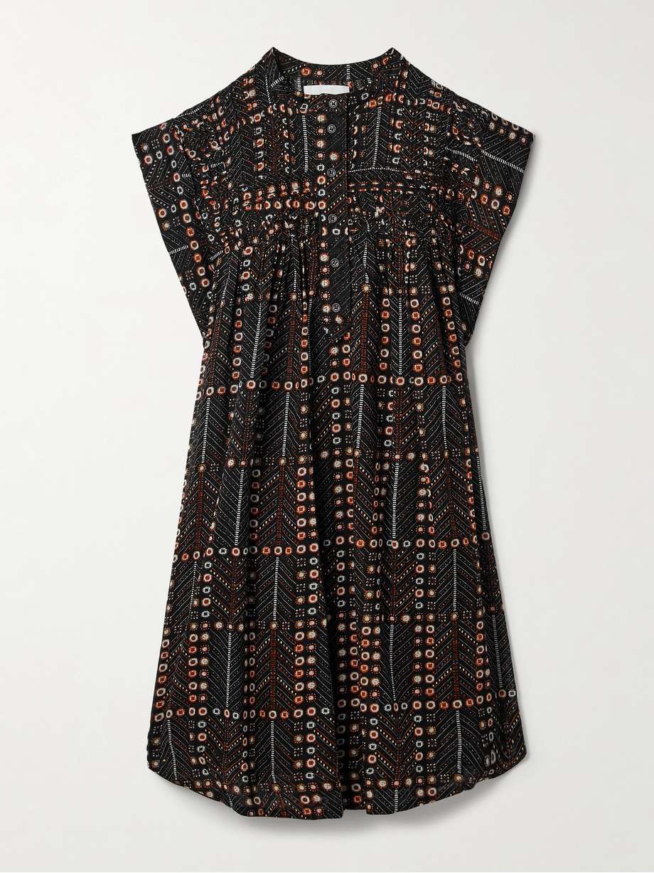 leazali pintucked printed cotton-voile mini dress