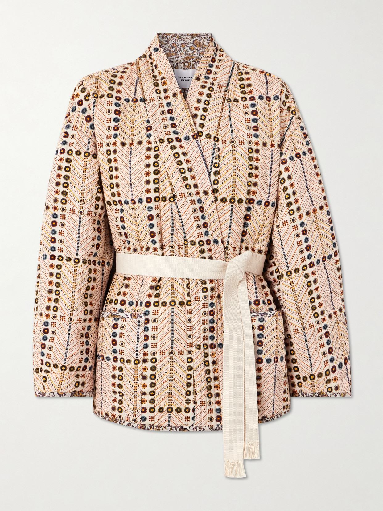 Isabel Marant Étoile Chancel Belted Quilted Padded Printed Cotton Jacket In Ecru