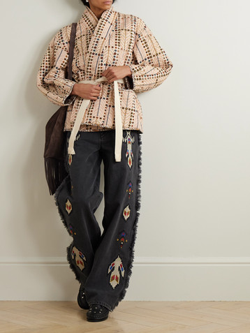 Marant Étoile Chancel belted quilted padded printed cotton jacket
