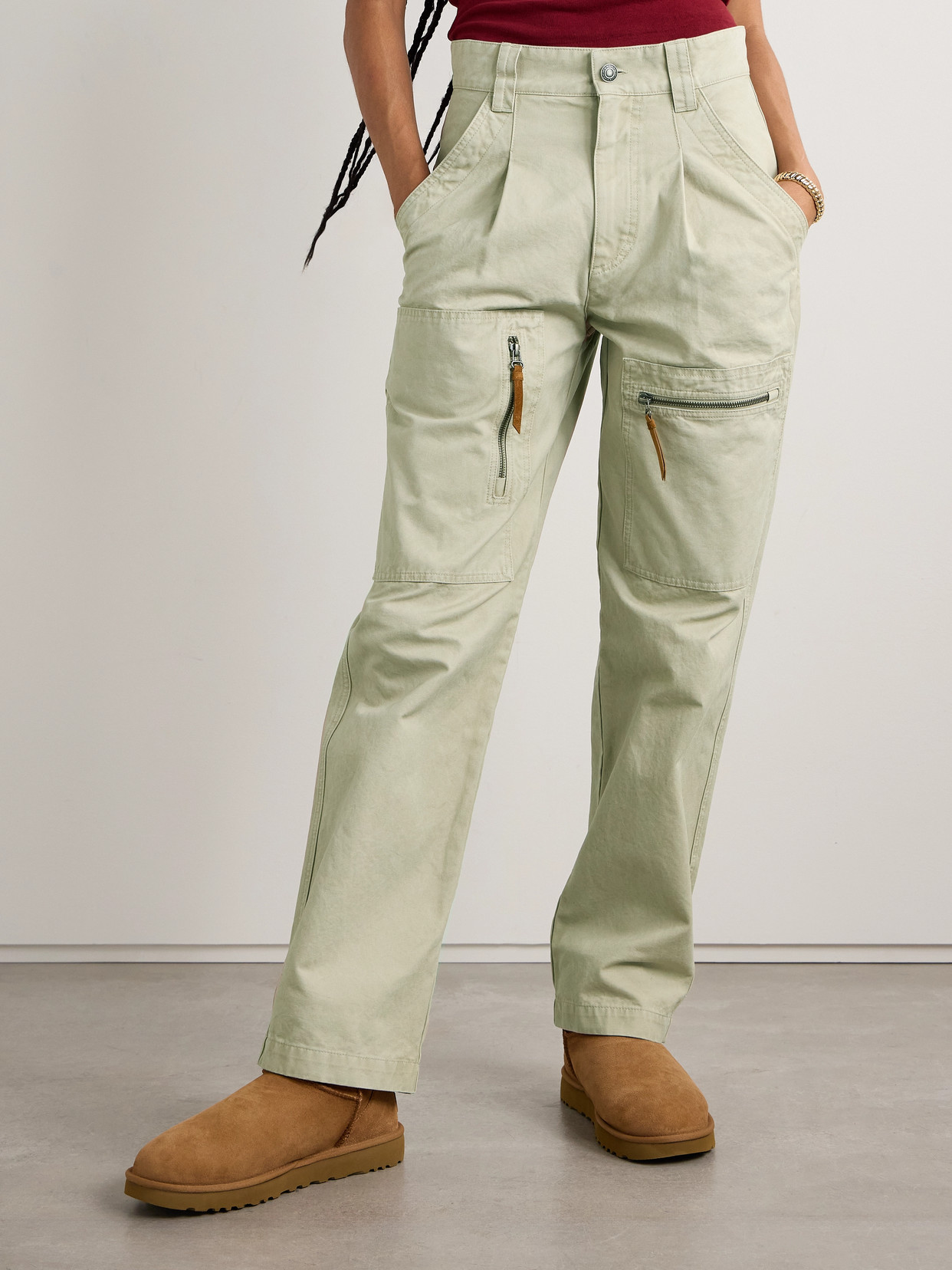 ISABEL MARANT ÉTOILE KANNA PLEATED COTTON-CANVAS STRAIGHT-LEG CARGO PANTS