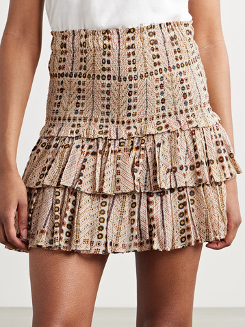 Marant Étoile Naomi shirred tiered printed cotton-voile mini skirt