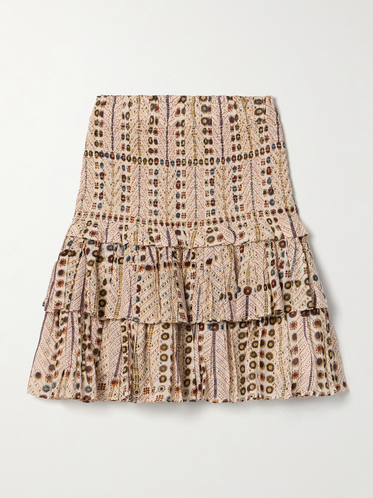 Isabel Marant Étoile Naomi Shirred Tiered Printed Cotton-voile Mini Skirt In Ecru