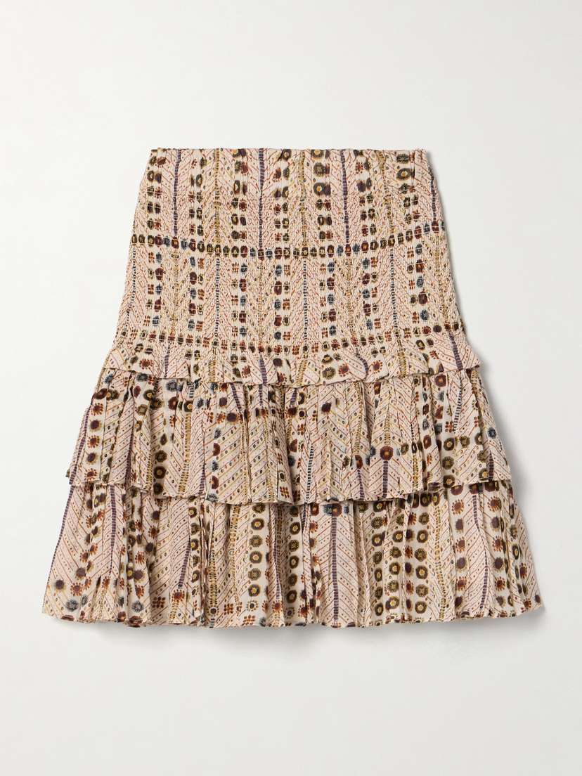 Marant Étoile Naomi Shirred Tiered Printed Cotton-voile Mini Skirt