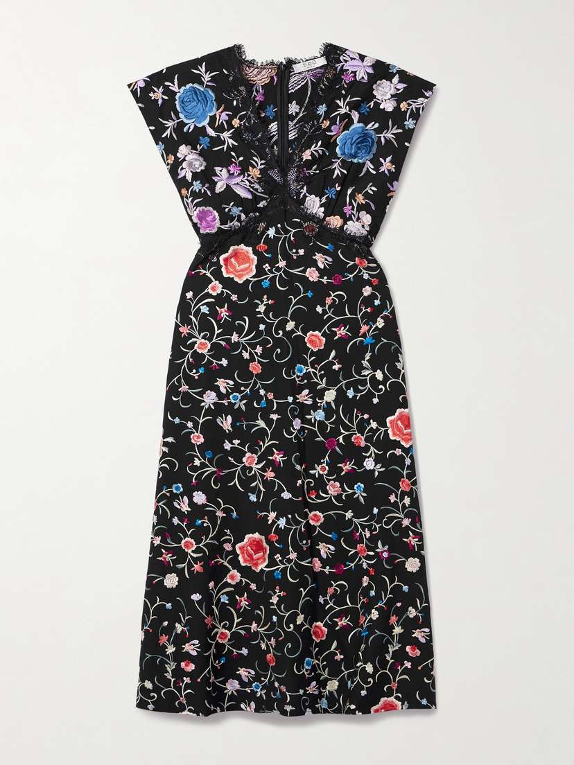 Sea Priscilla Lace-trimmed Embroidered Crepe Midi Dress