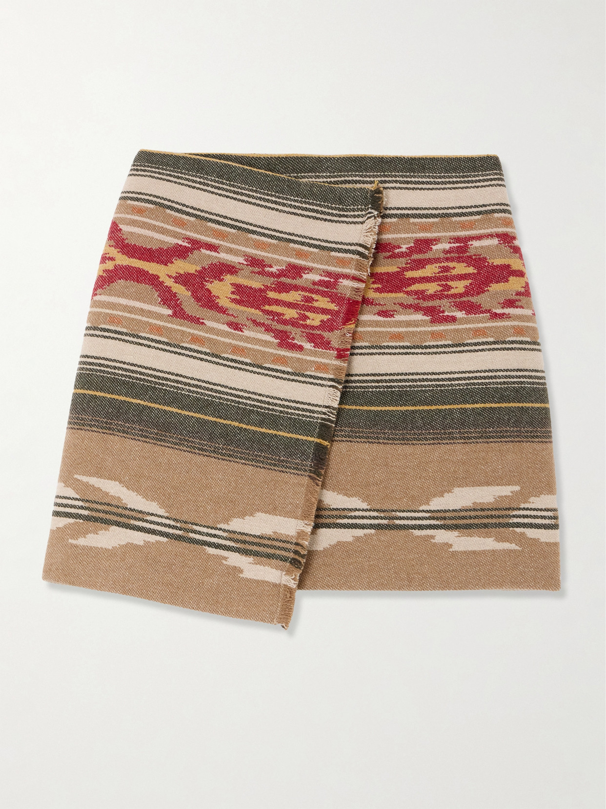 Isabel Marant Étoile Adelaide Frayed Wool-blend Jacquard Mini Wrap Skirt In Brown