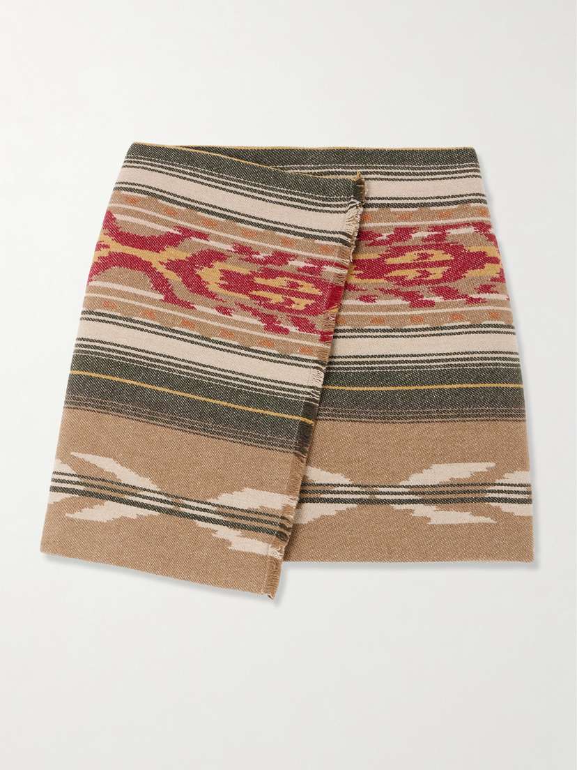 Marant Étoile Adelaide Frayed Wool-blend Jacquard Mini Wrap Skirt