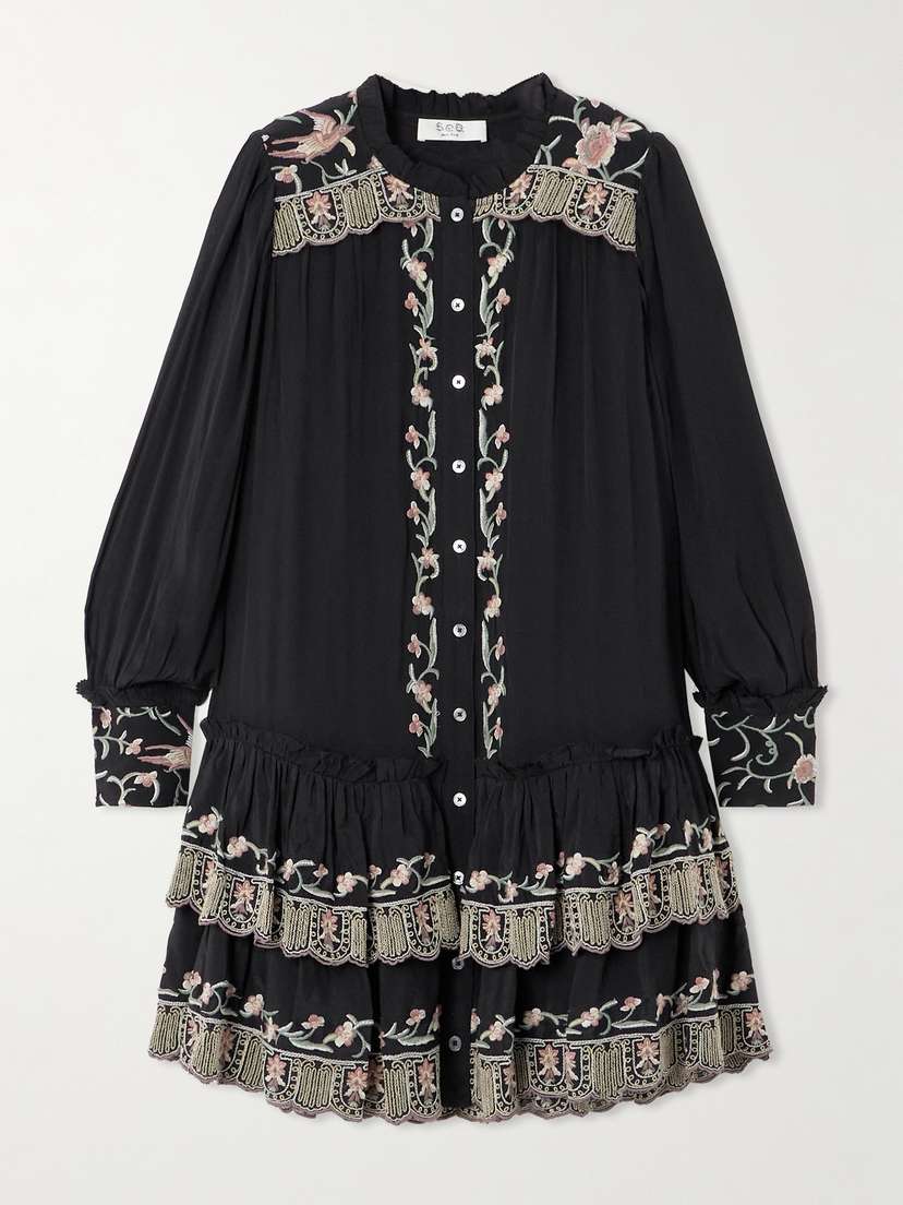 Sea Lacey Tiered Embroidered Chiffon Mini Dress