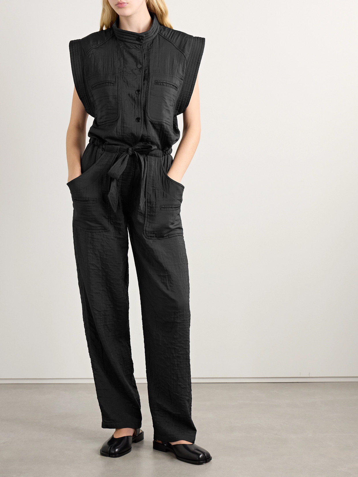 Isabel Marant Étoile Suzie Belted Voile Jumpsuit In Black