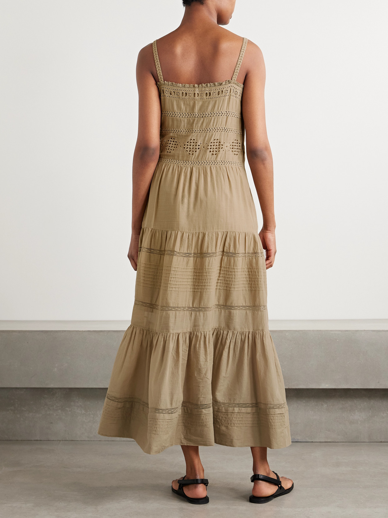 Shop Isabel Marant Étoile Divine Lace-trimmed Broderie Anglaise Cotton-voile Midi Dress In Brown