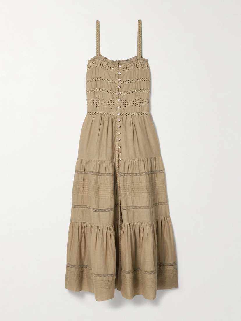 Marant Étoile Divine Lace-trimmed Broderie Anglaise Cotton-voile Midi Dress
