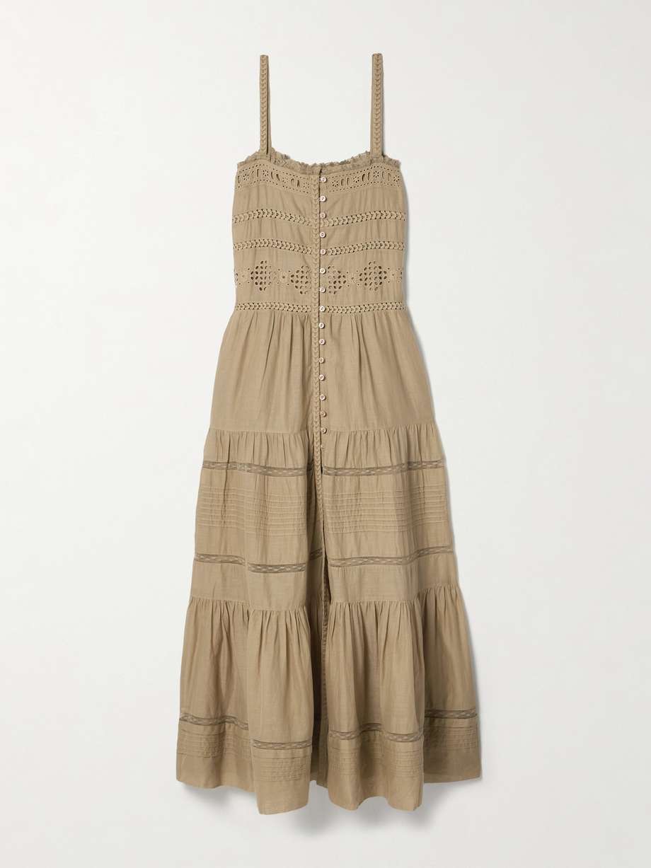 divine lace-trimmed broderie anglaise cotton-voile midi dress
