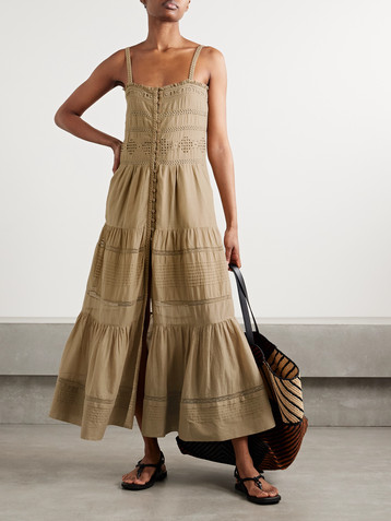 Marant Étoile Divine lace-trimmed broderie anglaise cotton-voile midi dress