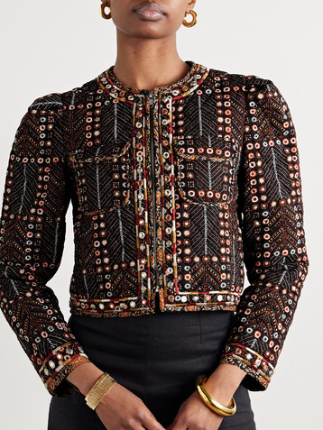 Marant Étoile Christy embellished quilted printed cotton-voile jacket