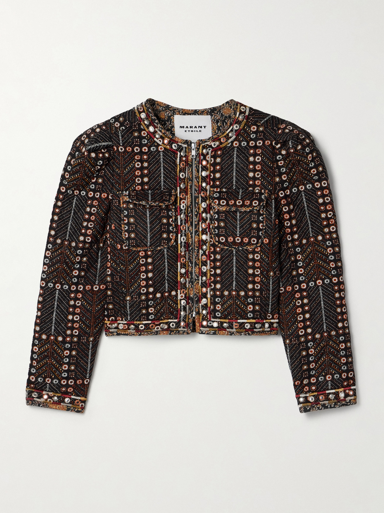 Isabel Marant Étoile Christy Embellished Quilted Printed Cotton-voile Jacket In Black