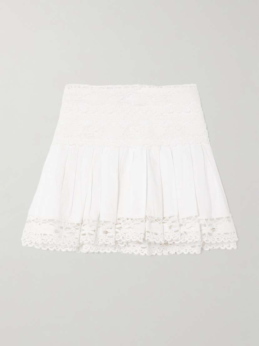 Marant Étoile Violana Pleated Lace-trimmed Linen And Cotton-blend Mini Skirt