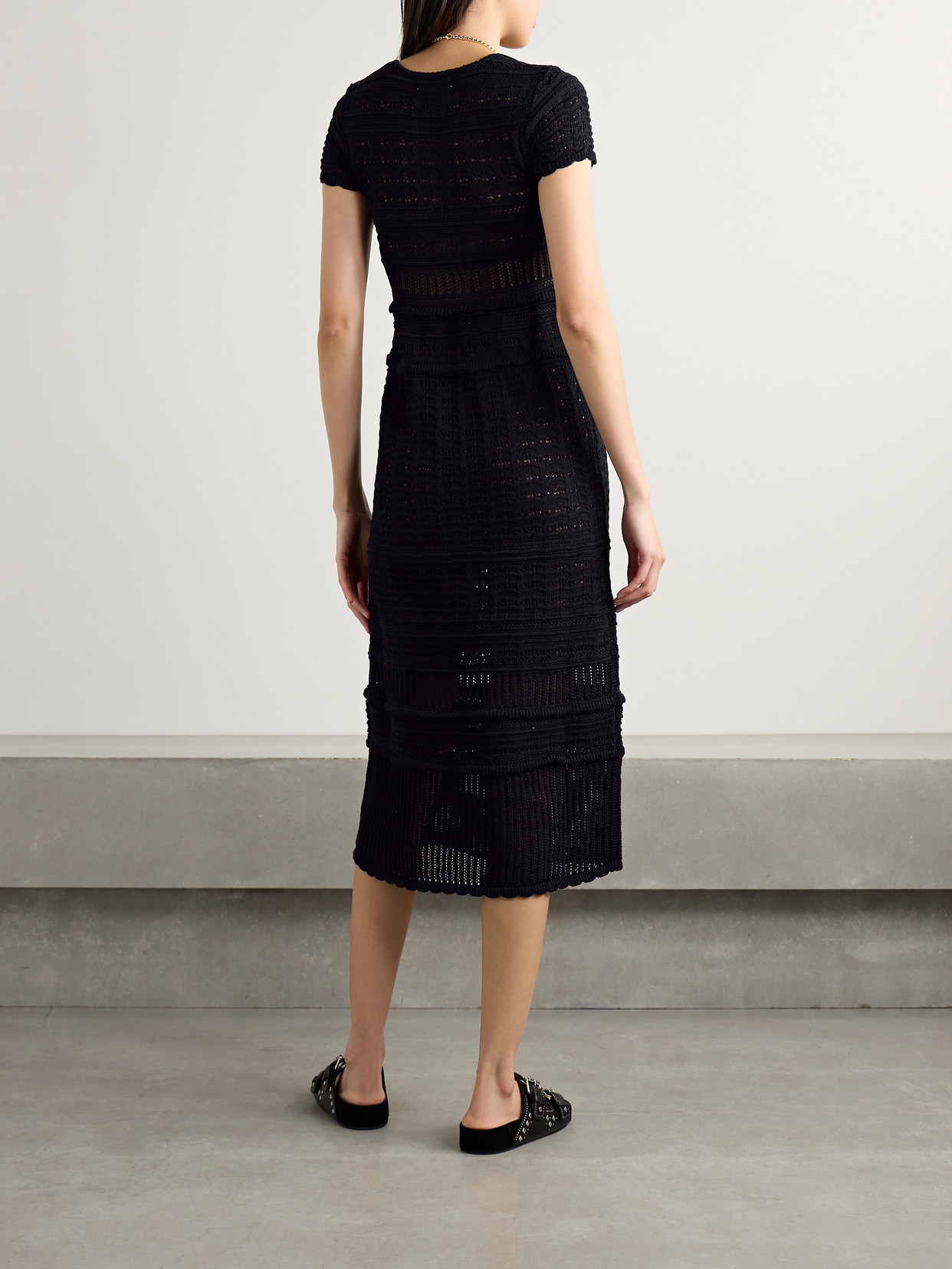 Shop Isabel Marant Étoile Aurore Crocheted Cotton Midi Dress In Black