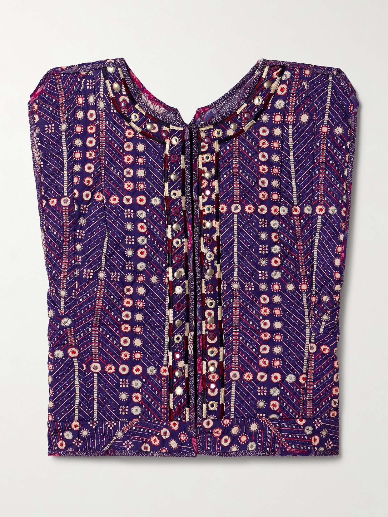 Isabel Marant Étoile Cerza Quilted Embellished Printed Cotton Vest In Purple