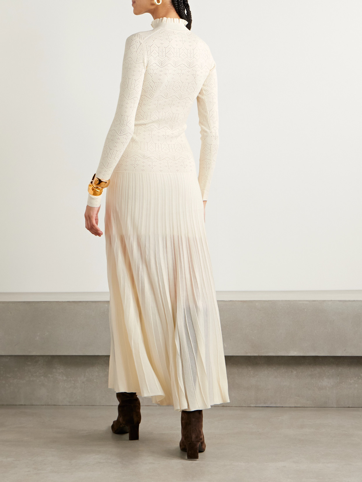 Isabel Marant Gisole Paneled Pointelle-knit Turtleneck Maxi Dress In Ecru