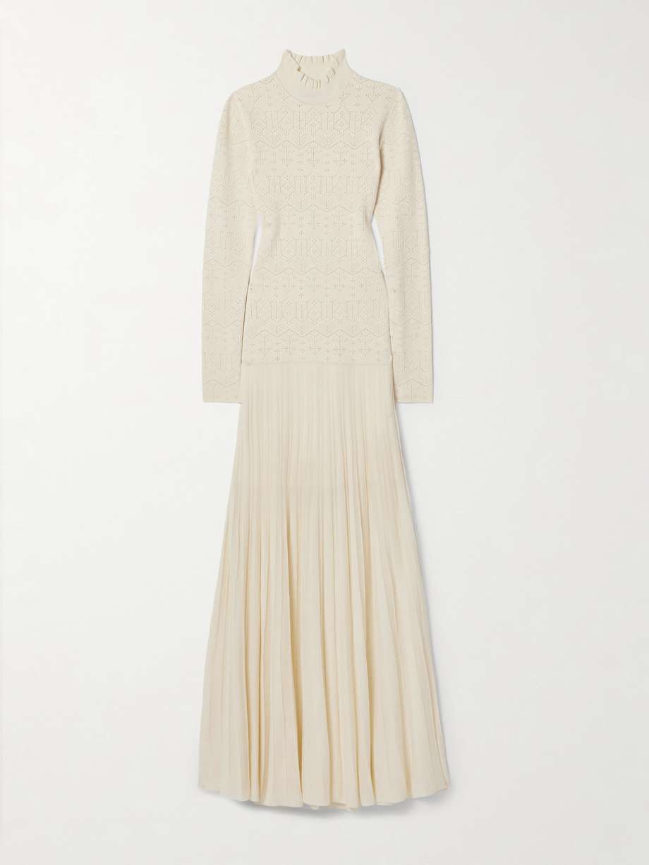 gisole paneled pointelle-knit turtleneck maxi dress