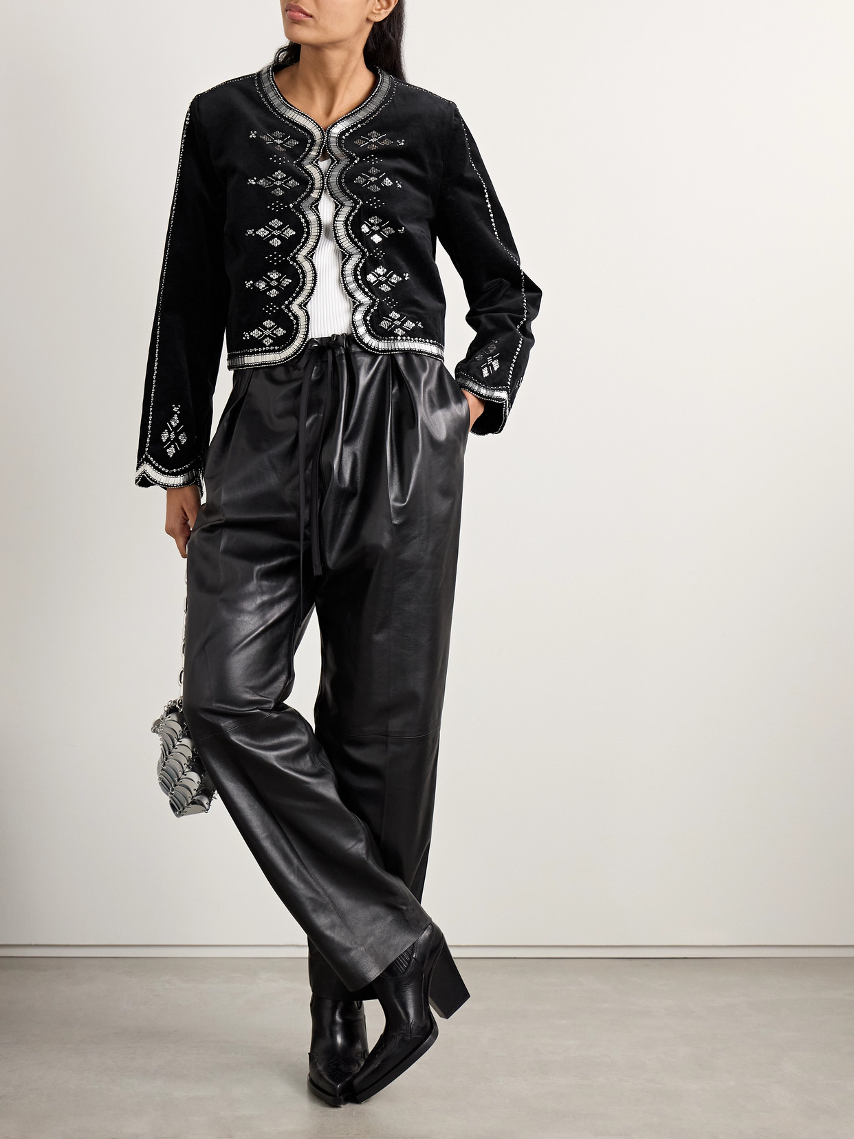 Isabel Marant Hady Embroidered Velvet Jacket In Black