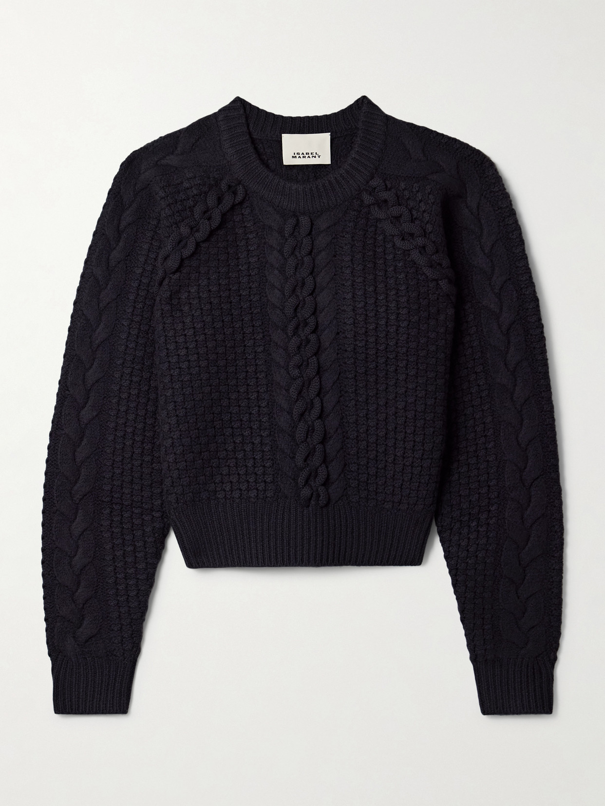 Isabel Marant Obrero Cropped Cable-knit Merino Wool Sweater In Gray