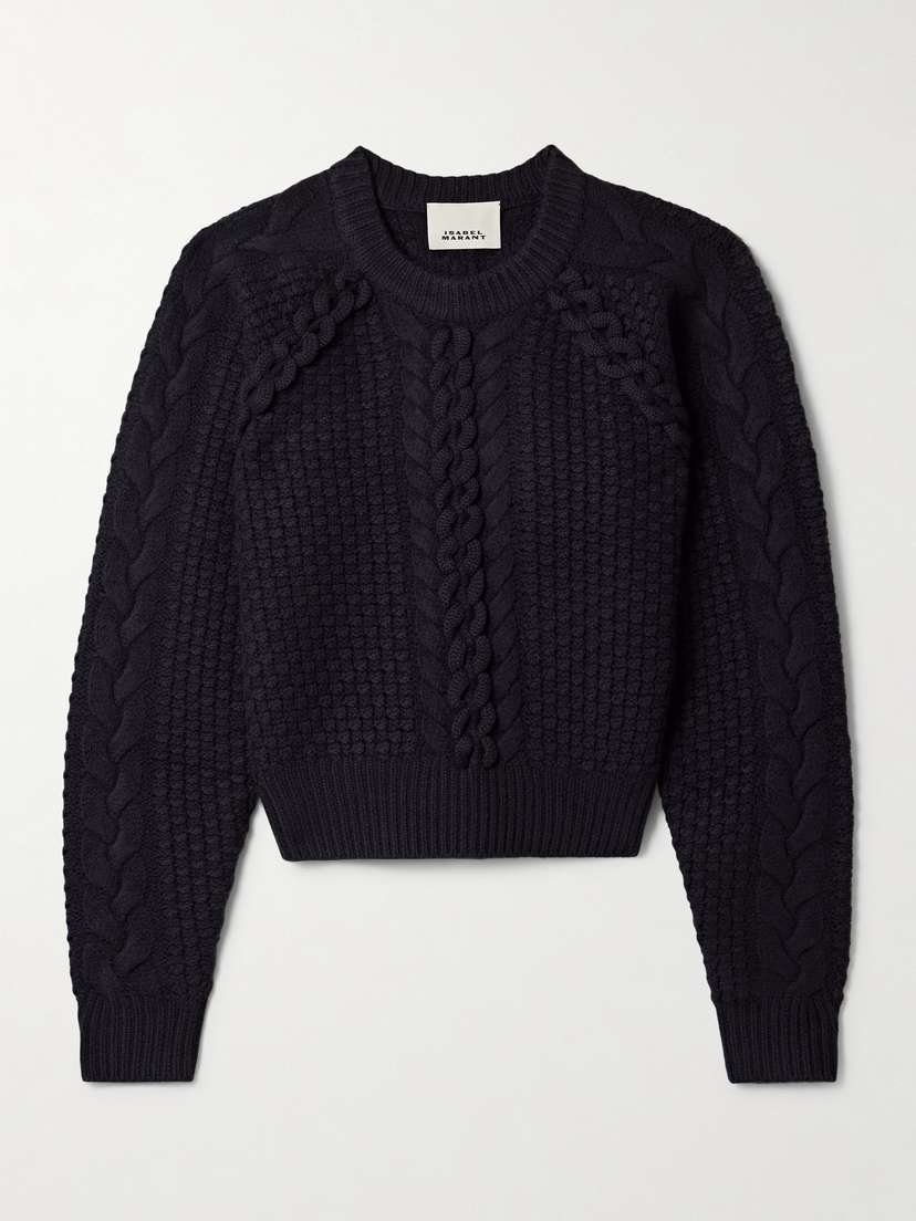 Isabel Marant Obrero Cropped Cable-knit Merino Wool Sweater