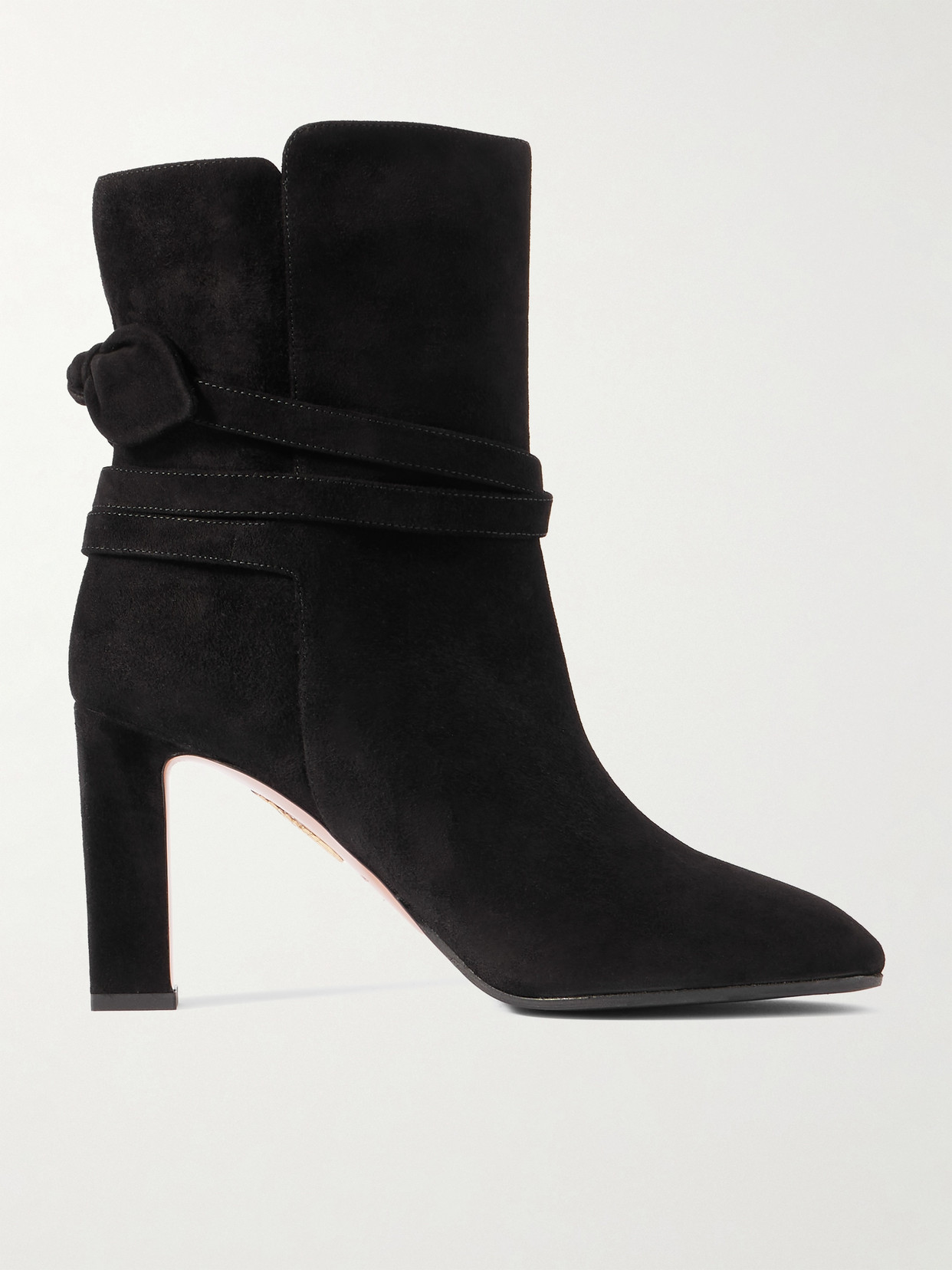 Aquazzura Very Bow Tie 85 Suede Ankle Boots In Black