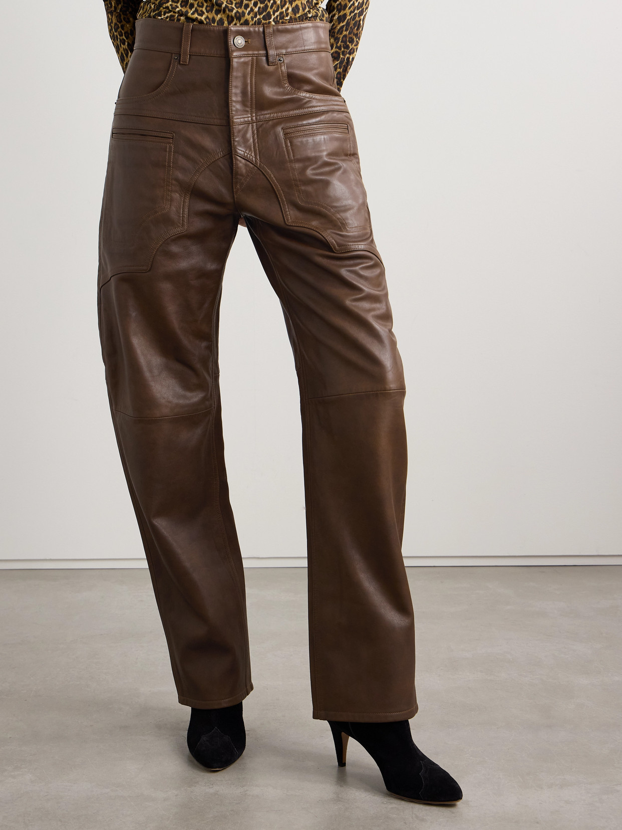 Isabel Marant Breydi Leather Wide-leg Pants In Brown