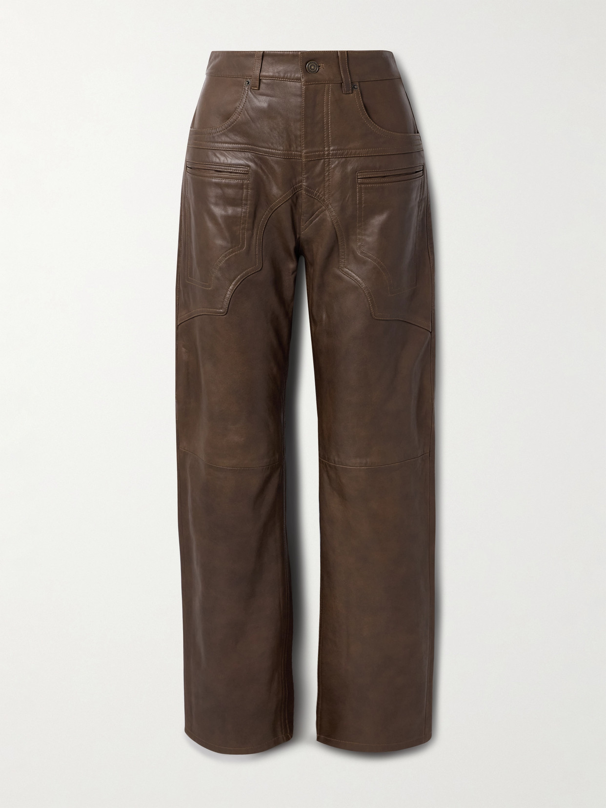 Isabel Marant Breydi Leather Wide-leg Trousers In Brown