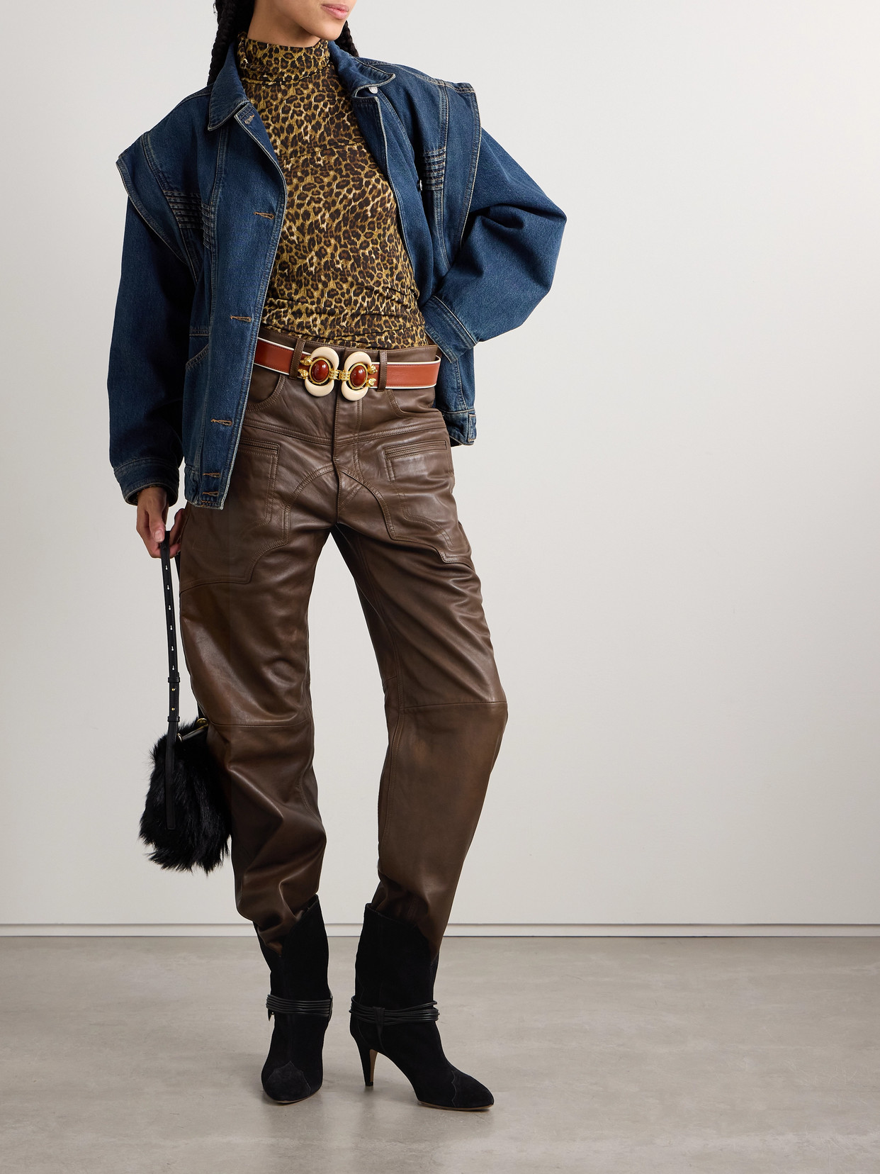 Isabel Marant Breydi Leather Wide-leg Pants In Brown