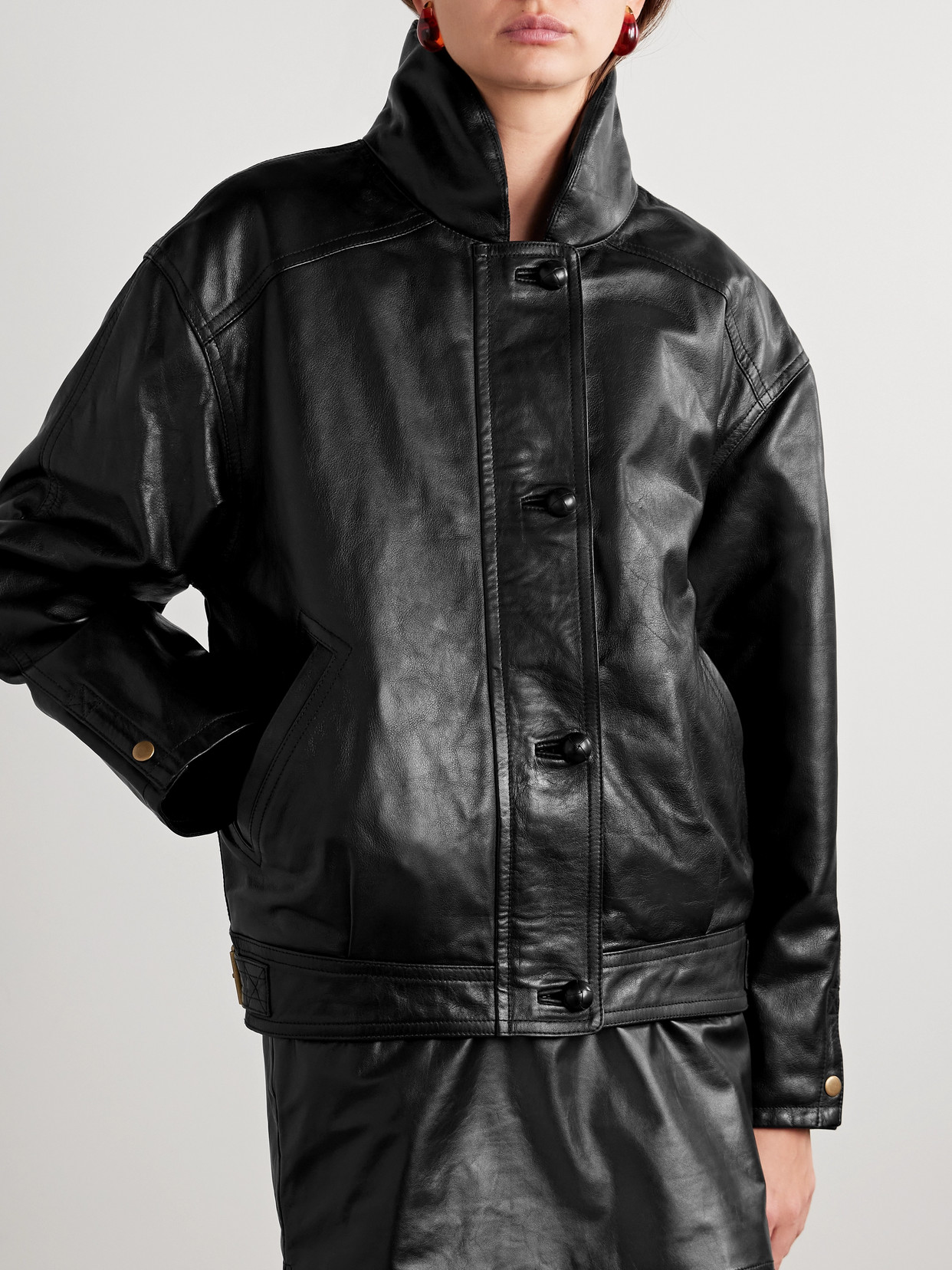 Isabel Marant Long-sleeved Leather Jacket In Black
