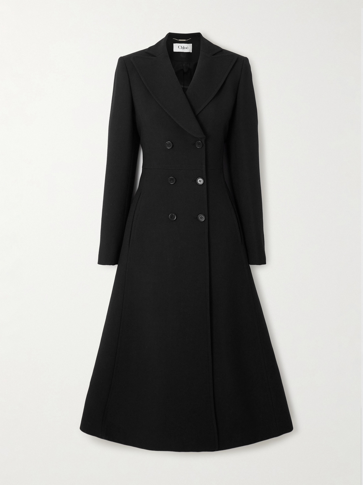 Shop Chloé Double-breasted Wool-crepe Coat In Black