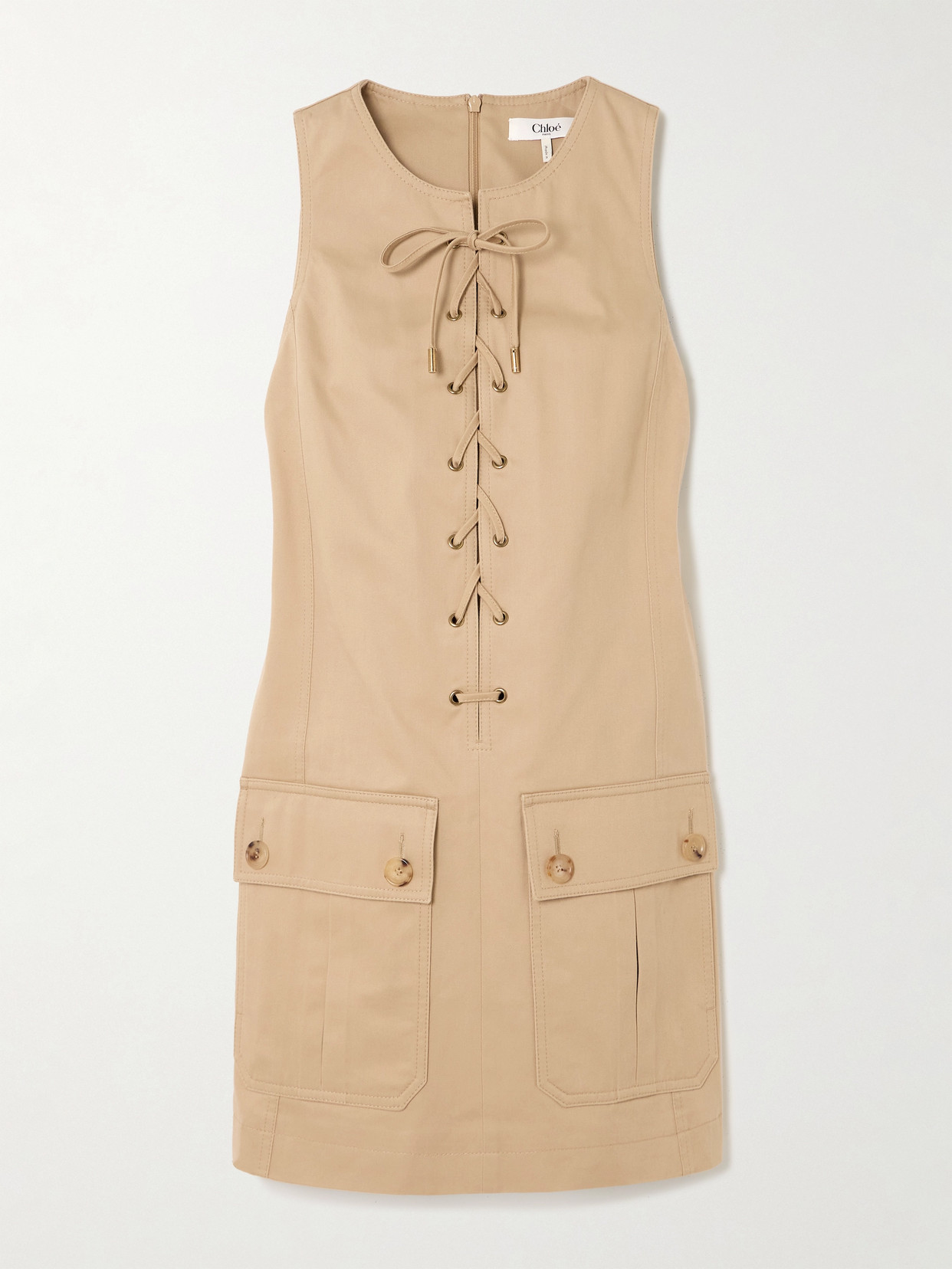 Shop Chloé Lace-up Cotton Mini Dress In Brown
