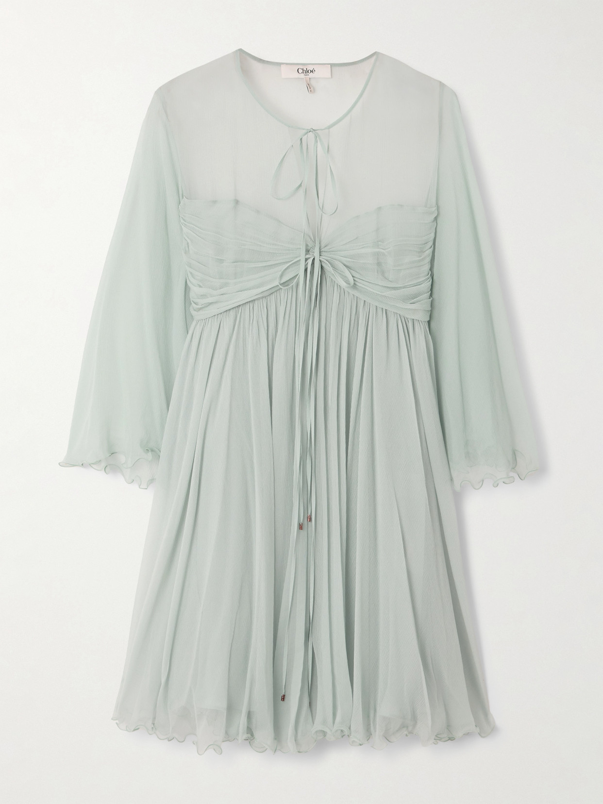 Chloé Pleated Mini Dress In Silk Mousseline In Multi