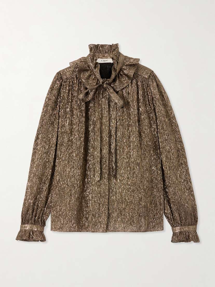 Chloé Pussy-bow Metallic Chiffon Blouse