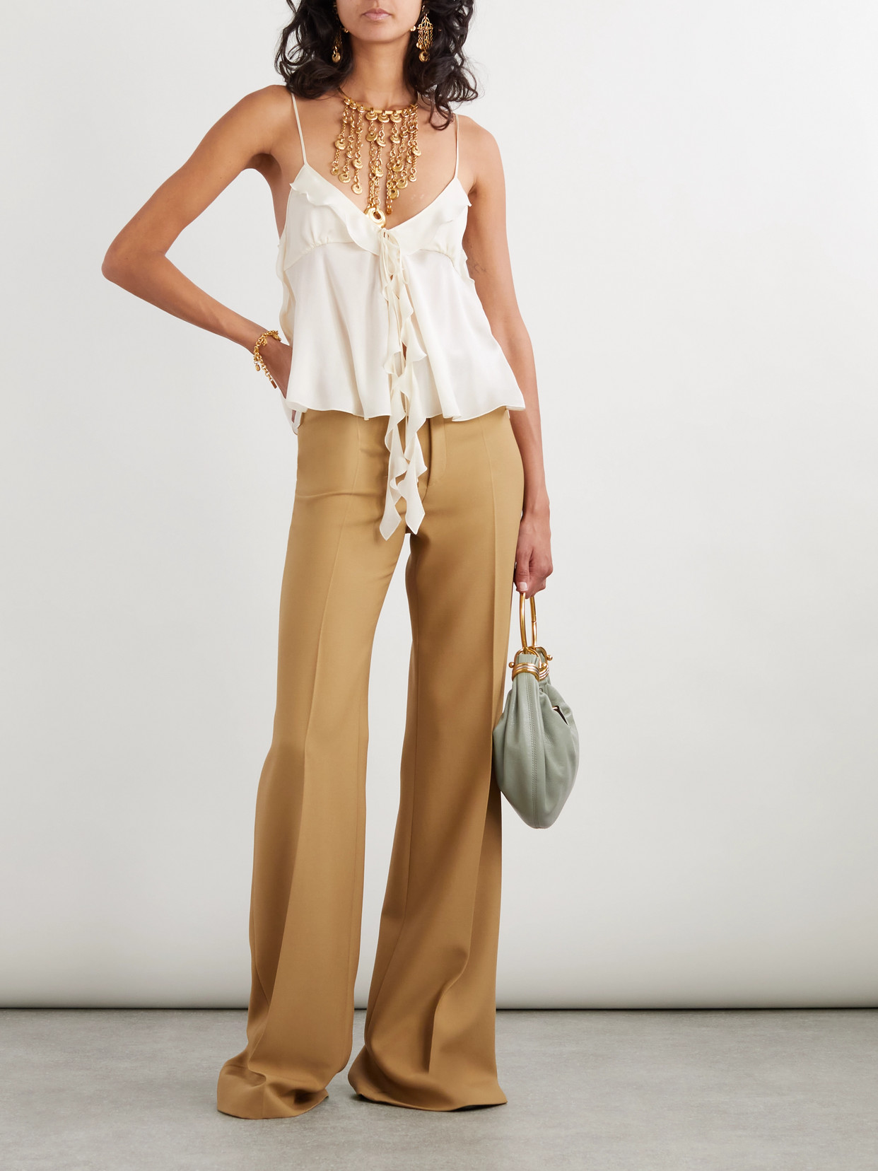 Chloé Broken-heel Low-rise Wool Pants In Brown