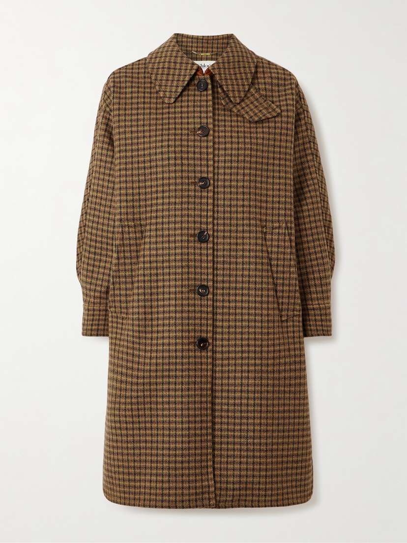 Chloé Oversized Leather-trimmed Checked Wool Coat