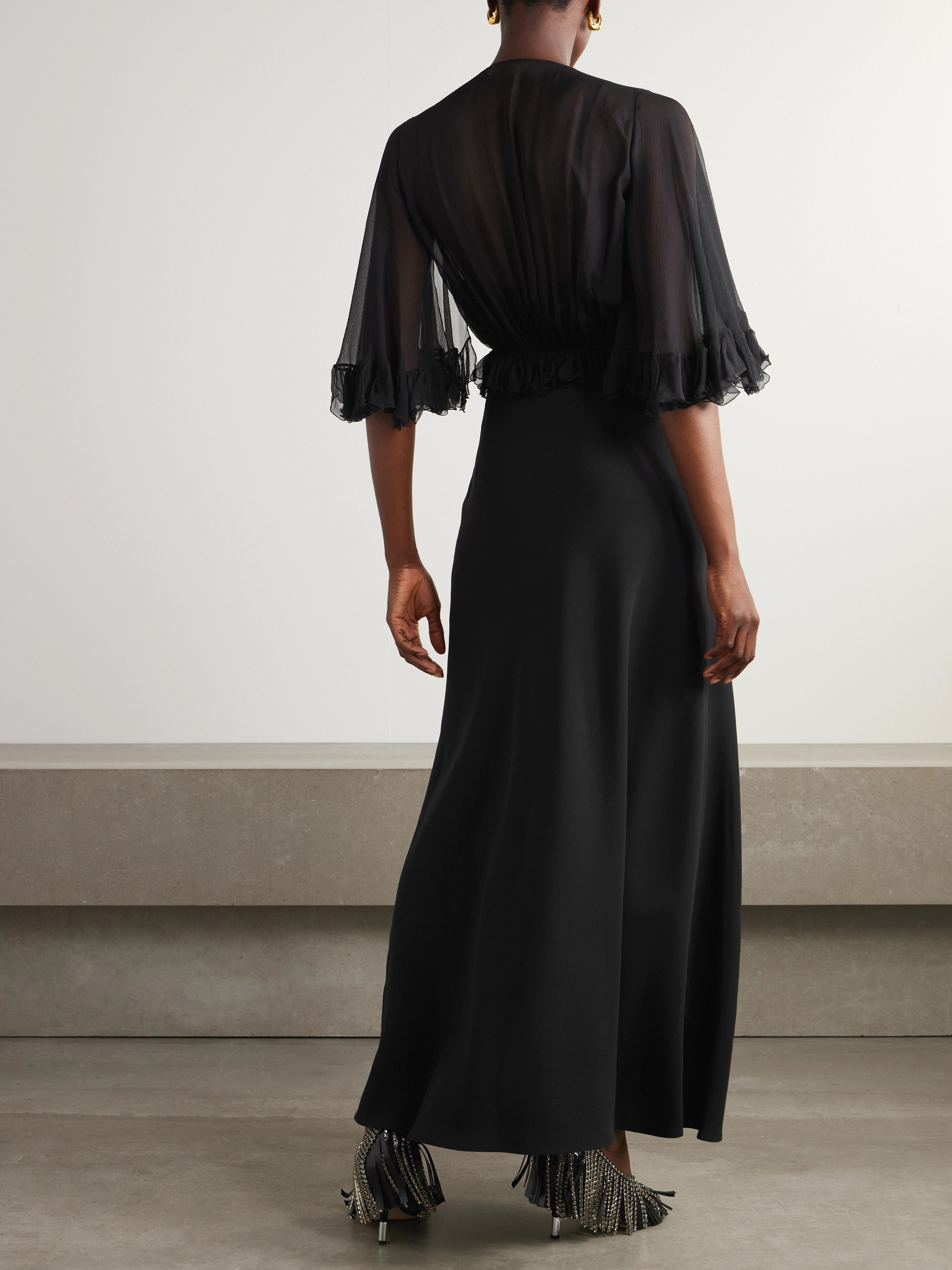 Chloé Ruffled silk-crepon and crepe maxi dress