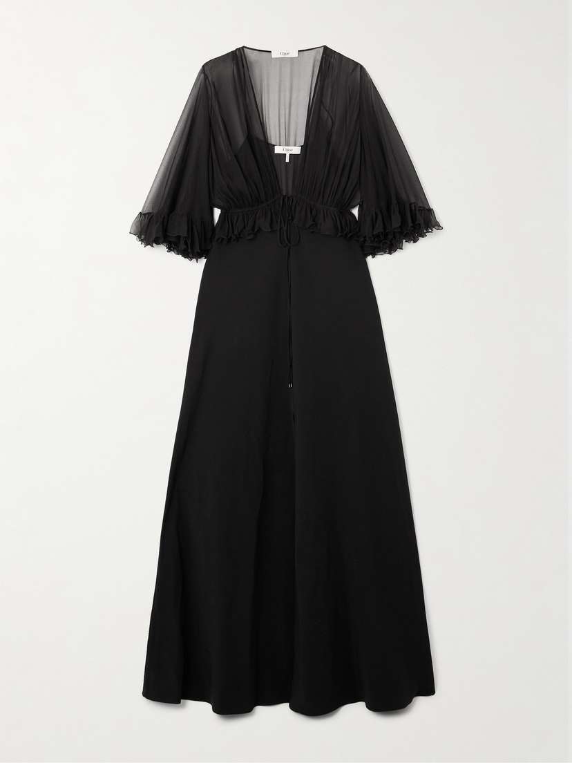 Chloé Ruffled Silk-crepon And Crepe Maxi Dress