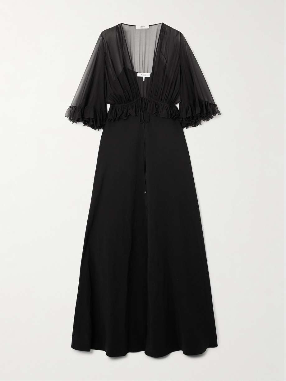 ruffled silk-crepon and crepe maxi dress