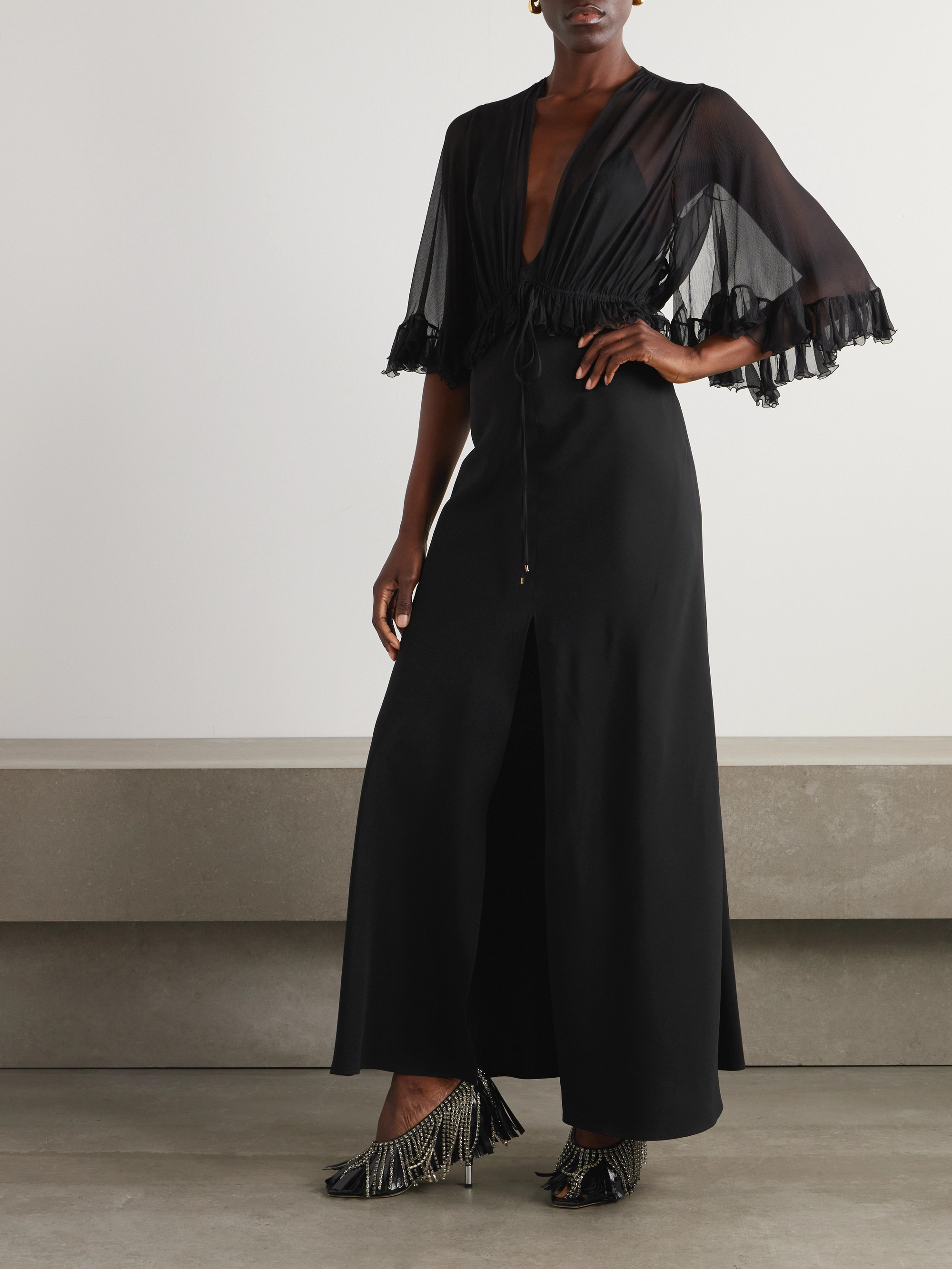 Chloé Ruffled silk-crepon and crepe maxi dress