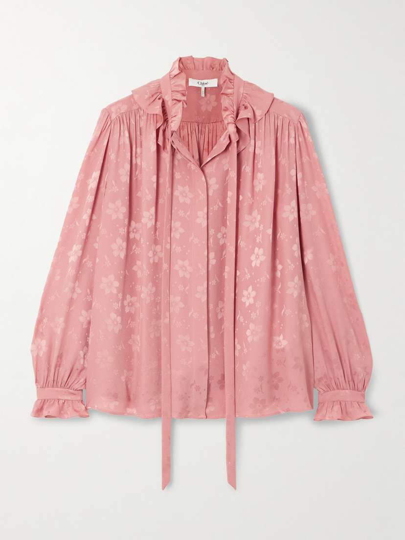 Chloé Tie-neck Ruffled Silk-jacquard Blouse