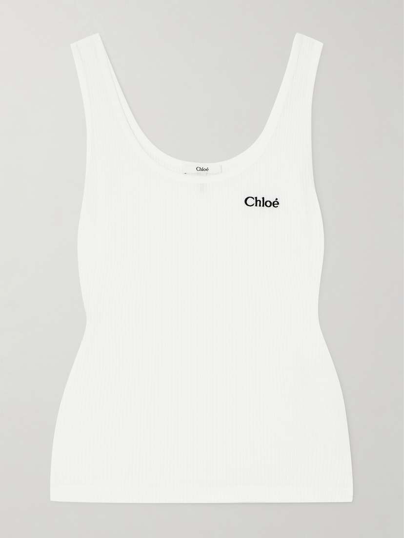 Chloé Embroidered Ribbed Cotton Tank