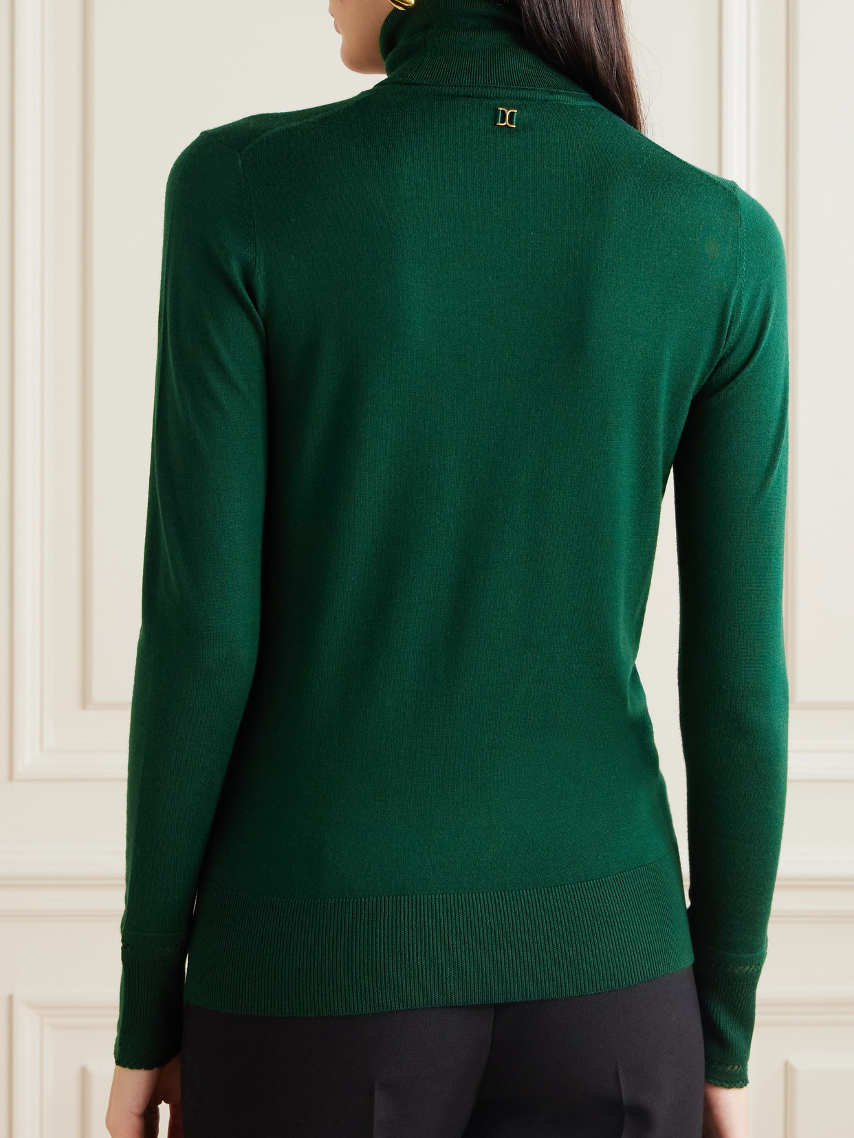 Shop Chloé Pointelle-knit Wool Turtleneck Sweater In Green