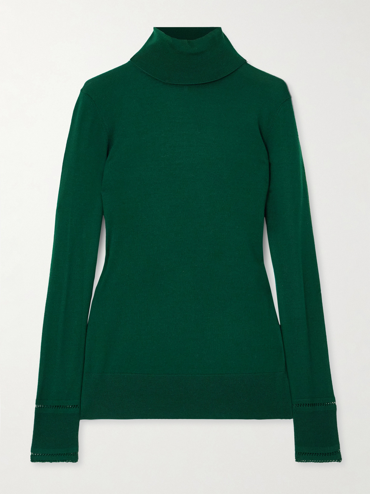 Chloé Pointelle-knit Wool Turtleneck Sweater In Green