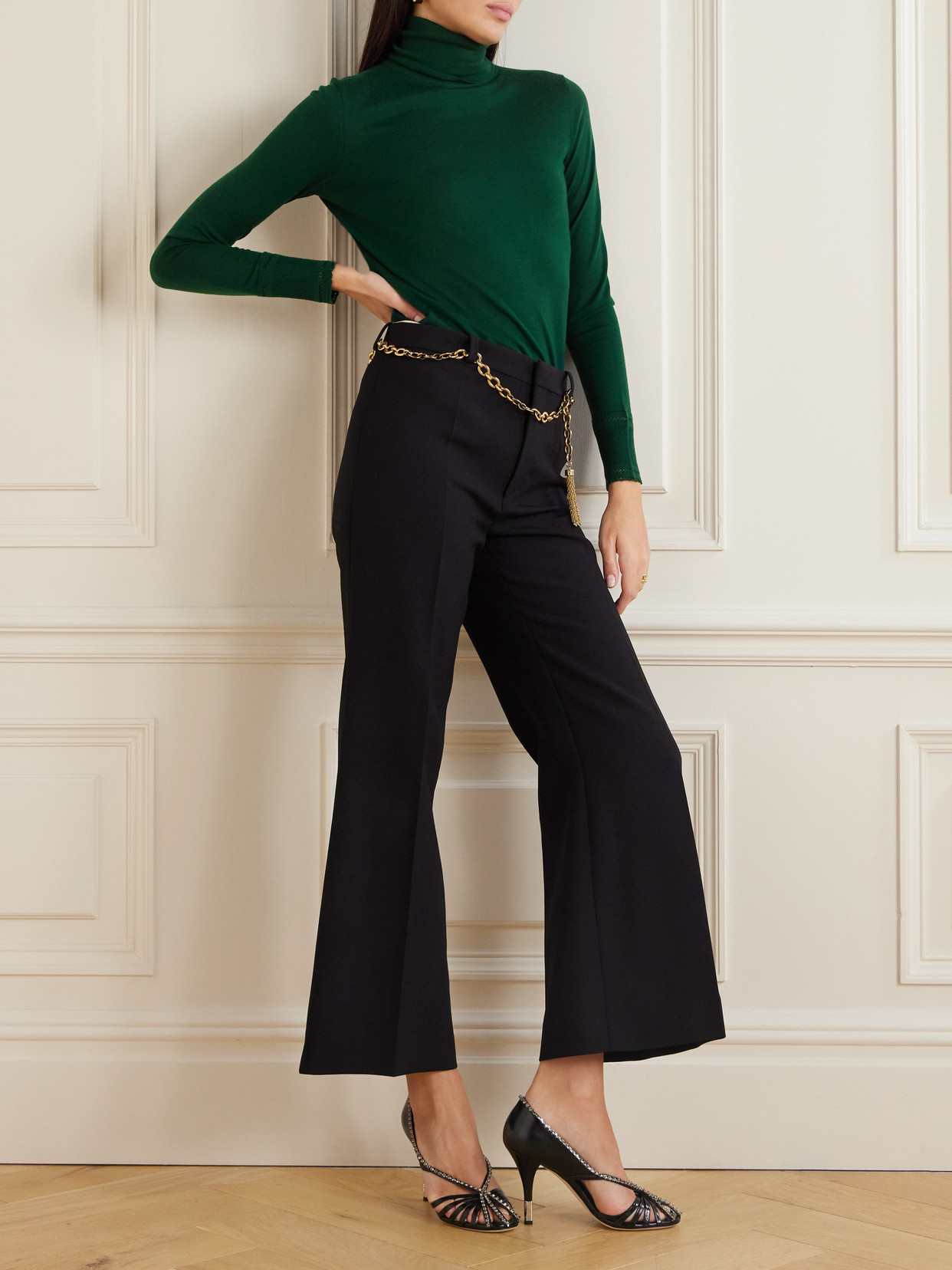 Shop Chloé Pointelle-knit Wool Turtleneck Sweater In Green
