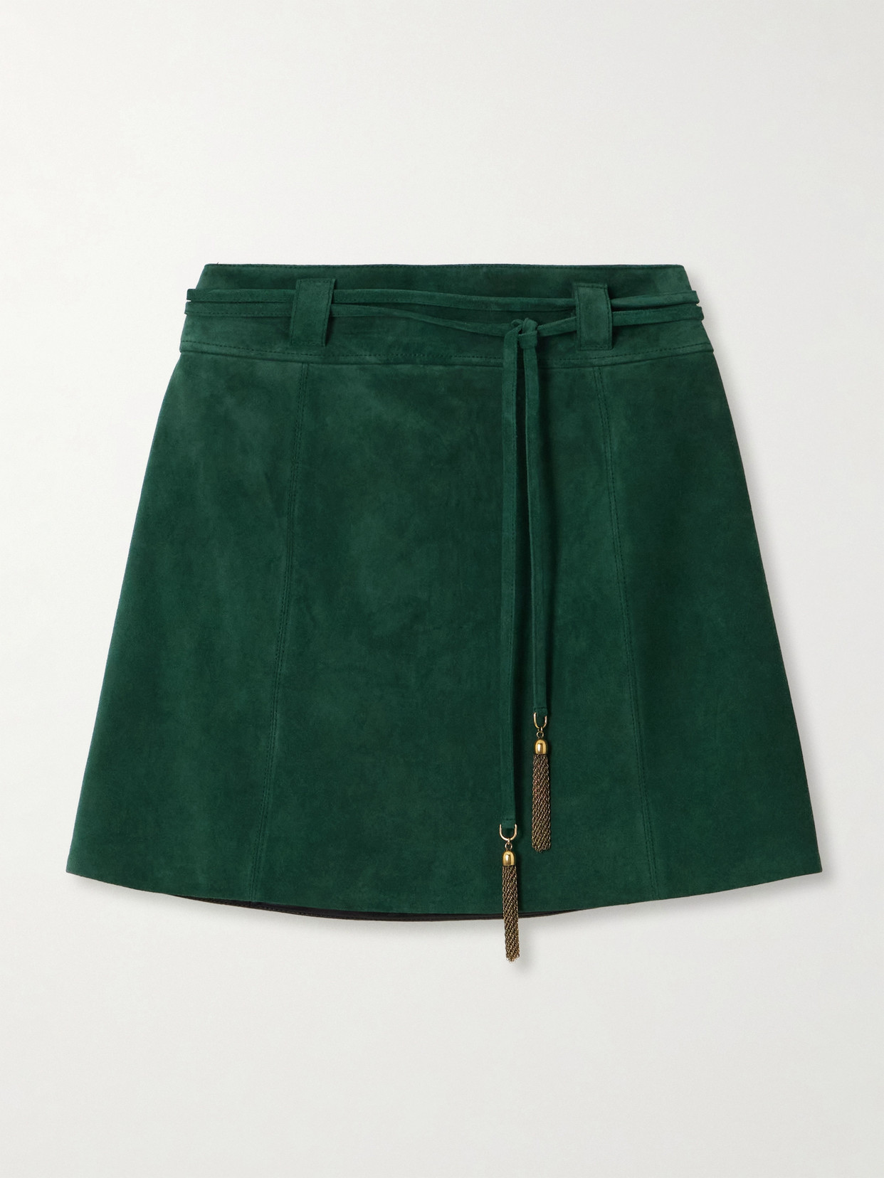 Chloé - Belted Embellished Suede Mini Skirt - Forest green