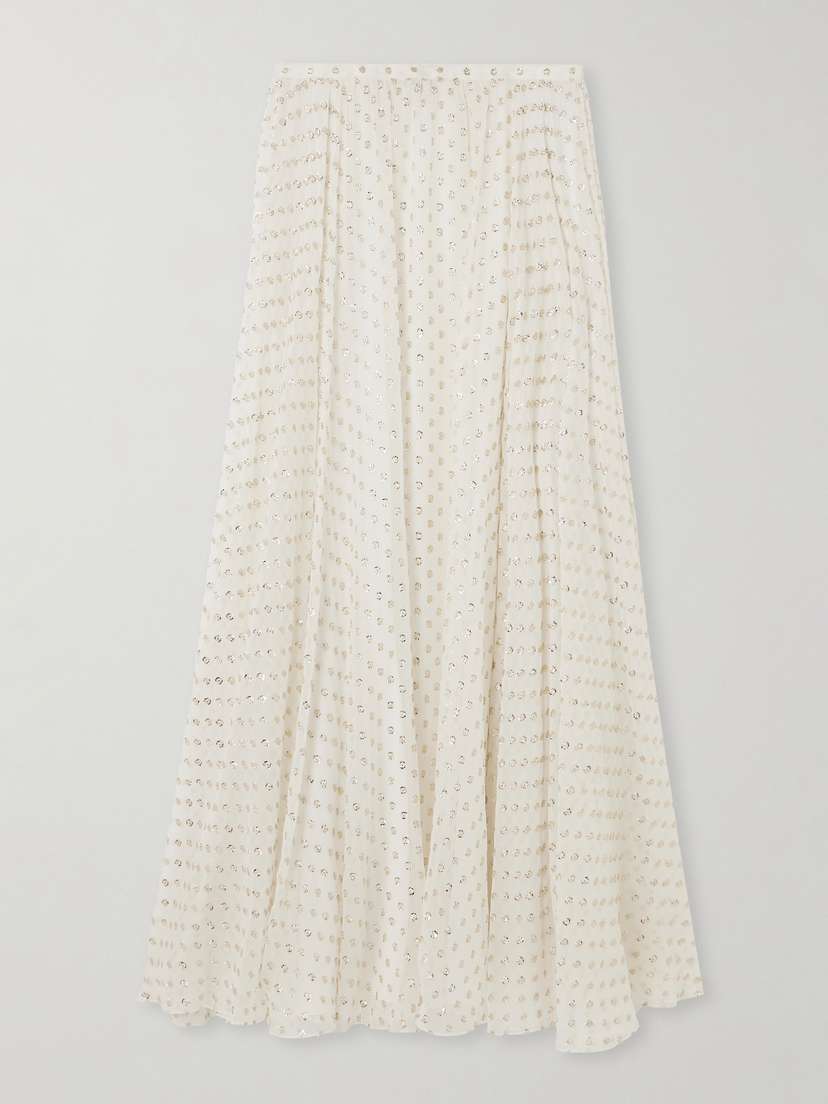 Chloé Gathered Metallic Polka-dot Silk-blend Maxi Skirt